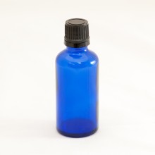 Bottle 50 ml Glass Cobalt Blue with Black Cap - Tamper Evident Seal Dropper Insert
